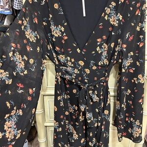Free People Floral Wrap Dress with Bell Sleeves